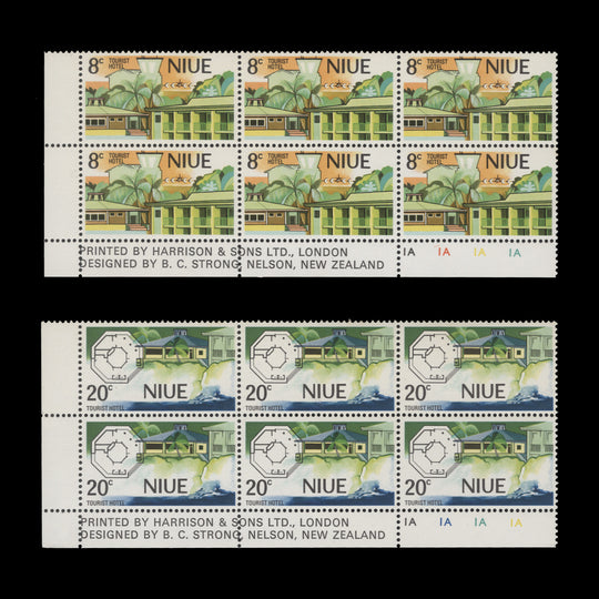 Niue 1975 (MNH) Opening of Tourist Hotel imprint/plate blocks