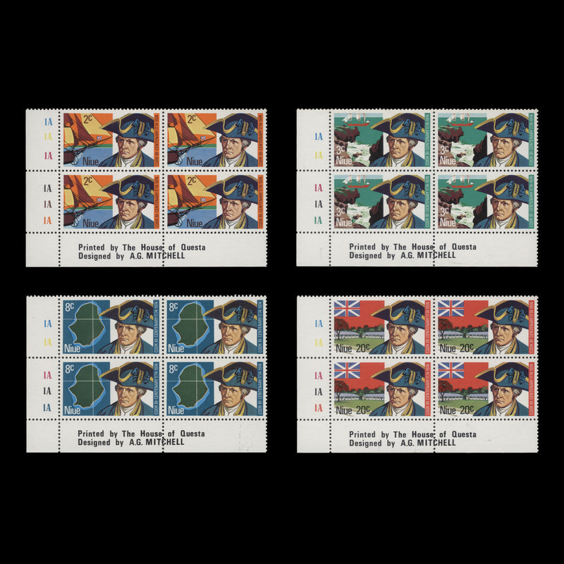 Niue 1974 (MNH) Captain Cook's Visit Bicentenary imprint/plate blocks