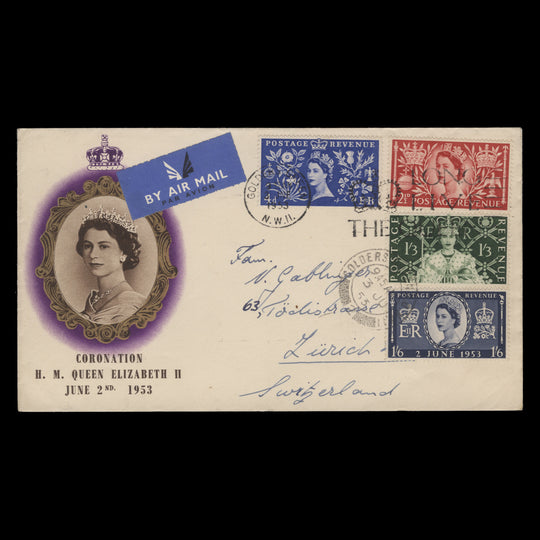 Great Britain 1953 Coronation first day cover, GOLDERS GREEN