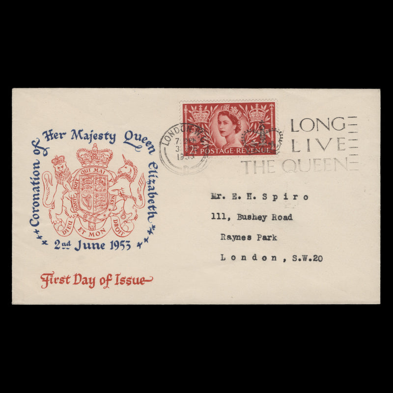 Great Britain 1953 (FDC) 2½d Coronation, LONDON WC
