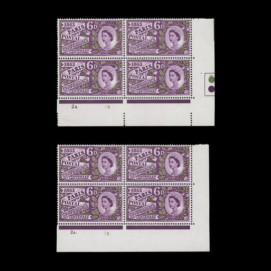Great Britain 1963 (MLH) 6d Paris Postal Conference ordinary cylinder blocks
