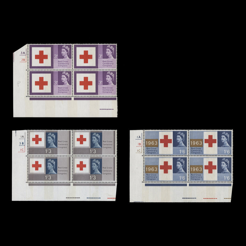 Great Britain 1963 (MNH) Red Cross Centenary phosphor cylinder no-dot blocks