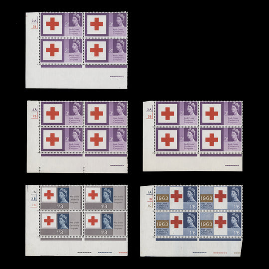 Great Britain 1963 (MNH) Red Cross Centenary ordinary cylinder no-dot blocks