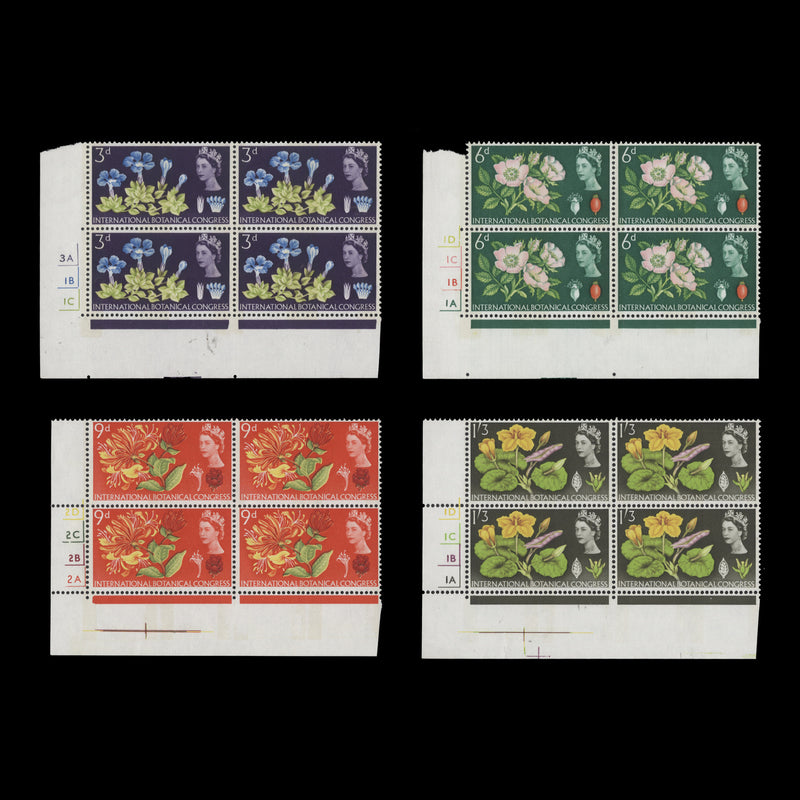 Great Britain 1964 (MNH) Botanical Congress phosphor cylinder no-dot blocks