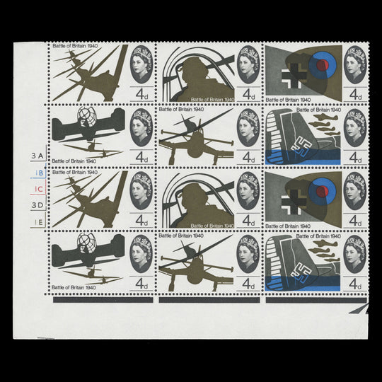 Great Britain 1965 (MNH) 4d Battle of Britain ordinary cylinder 3A–1B–1C–3D–1E block