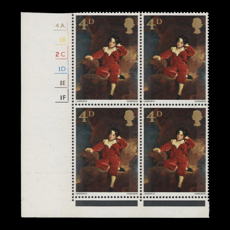 Great Britain 1967 (MNH) 4d British Paintings cylinder 4A–1B–2C–1D–1E–1F block
