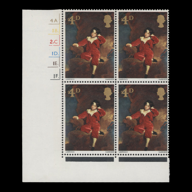Great Britain 1967 (MNH) 4d British Paintings cylinder 4A.–1B.–2C.–1D.–1E.–1F. block