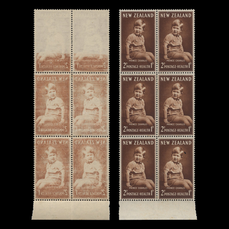 New Zealand 1952 (Variety) 2d+1d Prince Charles block with brown offset