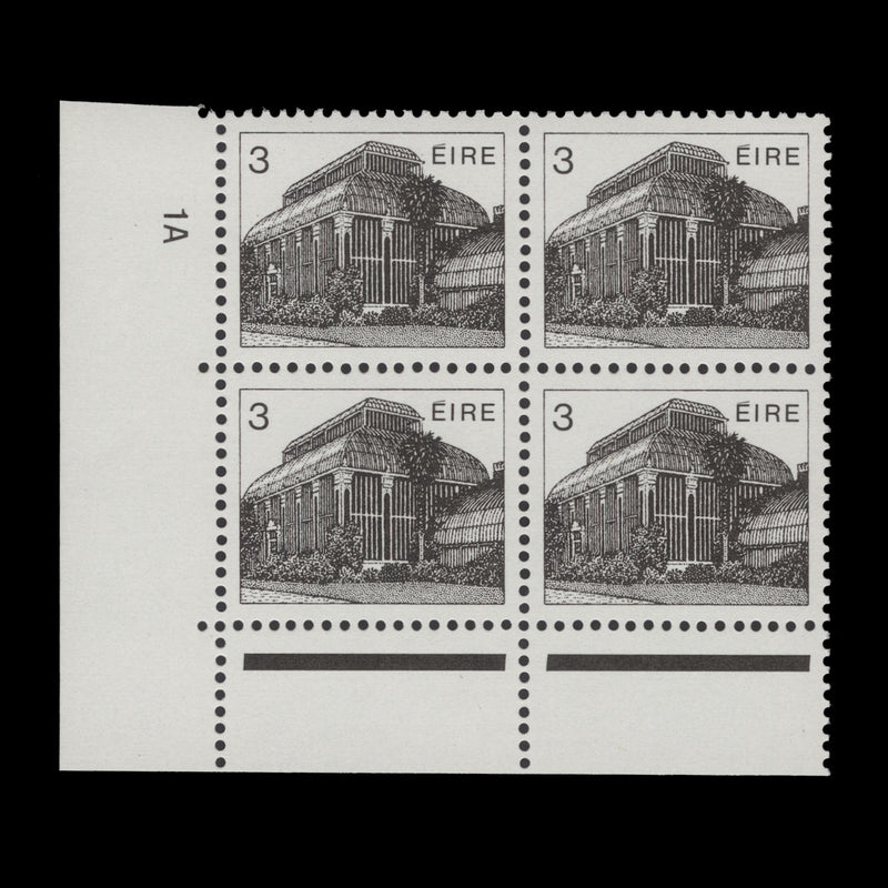 Ireland 1983 (MNH) 3p Central Pavilion cylinder 1A block, ordinary paper