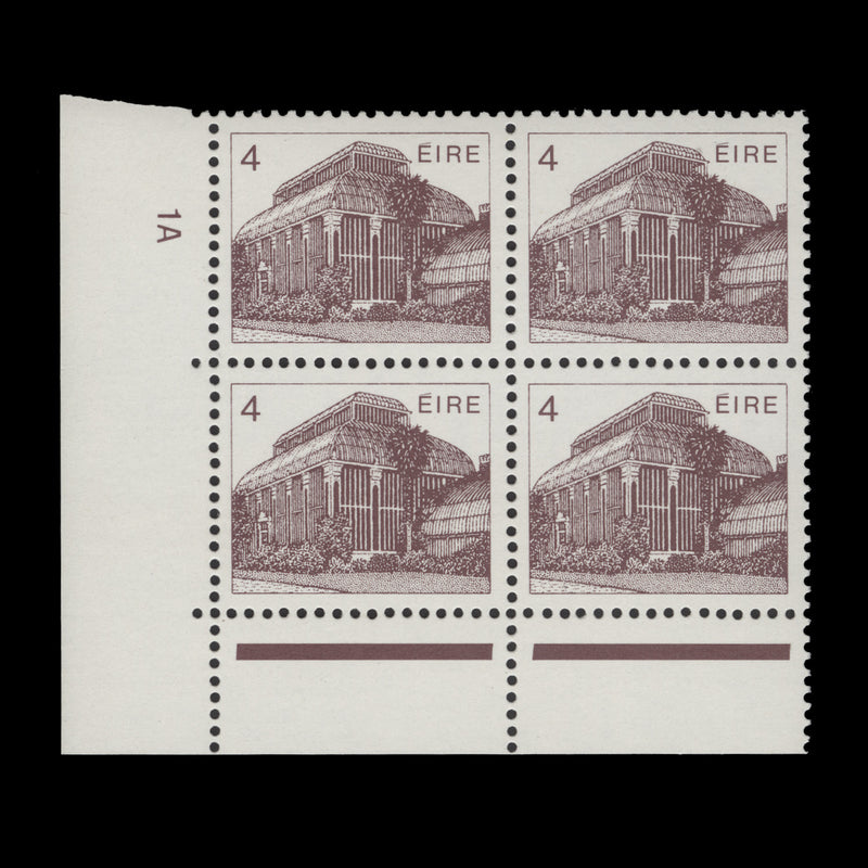 Ireland 1983 (MNH) 4p Central Pavilion cylinder 1A block, ordinary paper