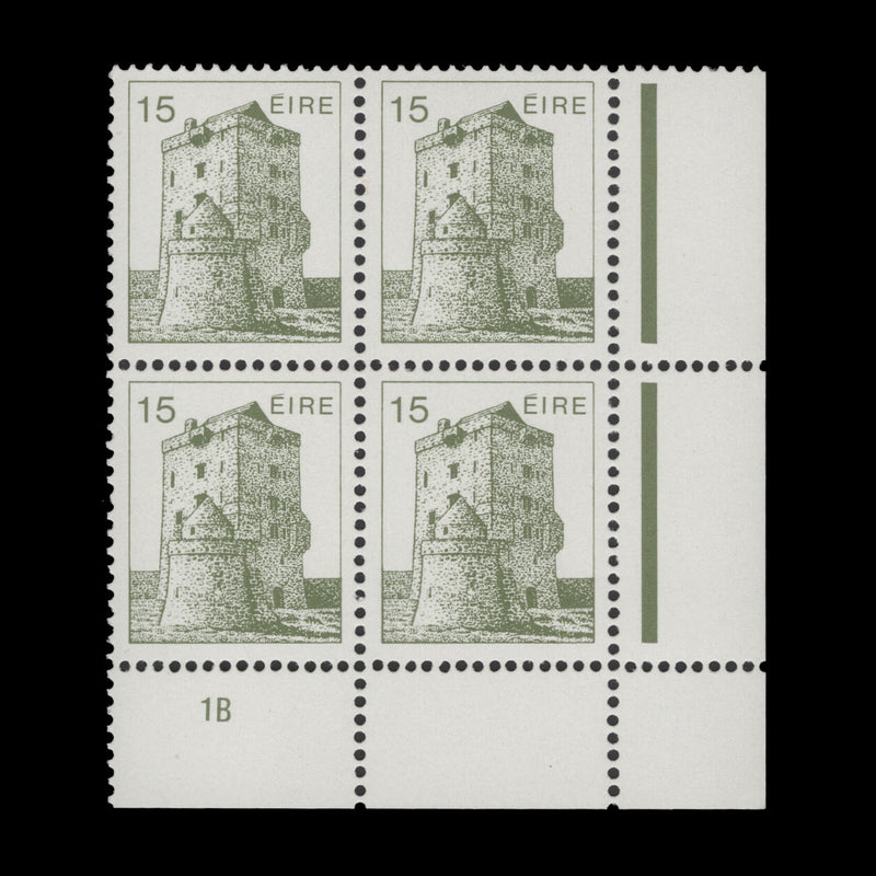 Ireland 1983 (MNH) 15p Aughnanure Castle cylinder 1B block, ordinary paper