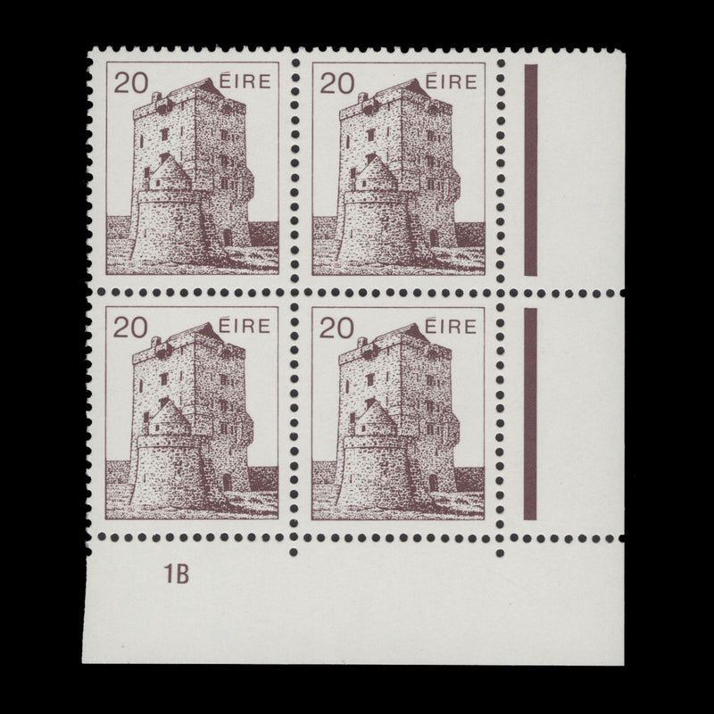 Ireland 1983 (MNH) 20p Aughnanure Castle cylinder 1B block, ordinary paper