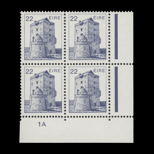 Ireland 1982 (MNH) 22p Aughnanure Castle cylinder 1A block, ordinary paper