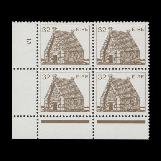 Ireland 1986 (MNH) 32p St MacDara's Church cylinder 1A block, chalky paper