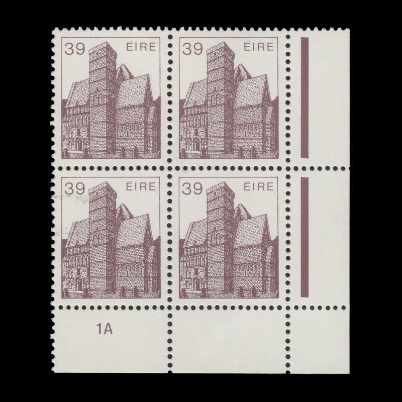 Ireland 1986 (MNH) 39p Cormac's Chapel cylinder 1A block, chalky paper