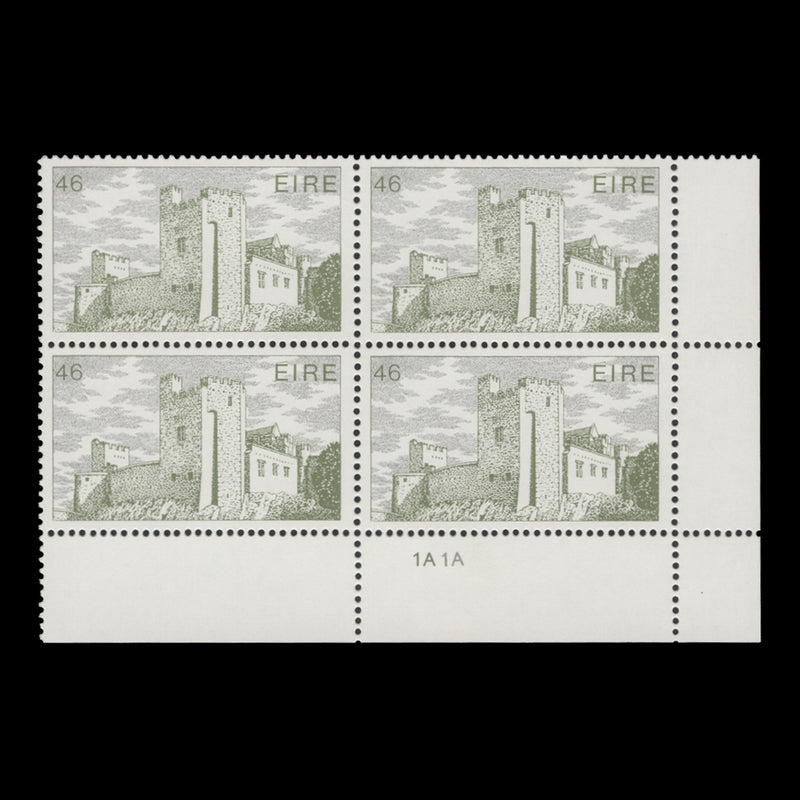 Ireland 1986 (MNH) 46p Cahir Castle cylinder 1A–1A block, chalky paper