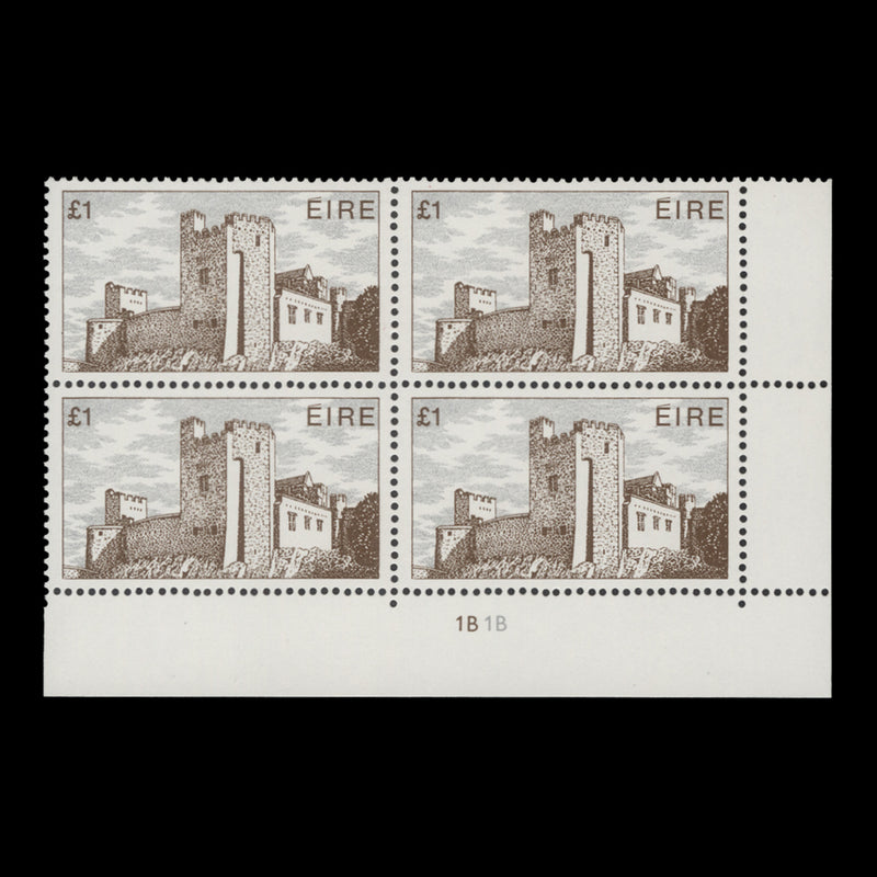 Ireland 1982 (MNH) £1 Cahir Castle cylinder 1B–1B block, ordinary paper