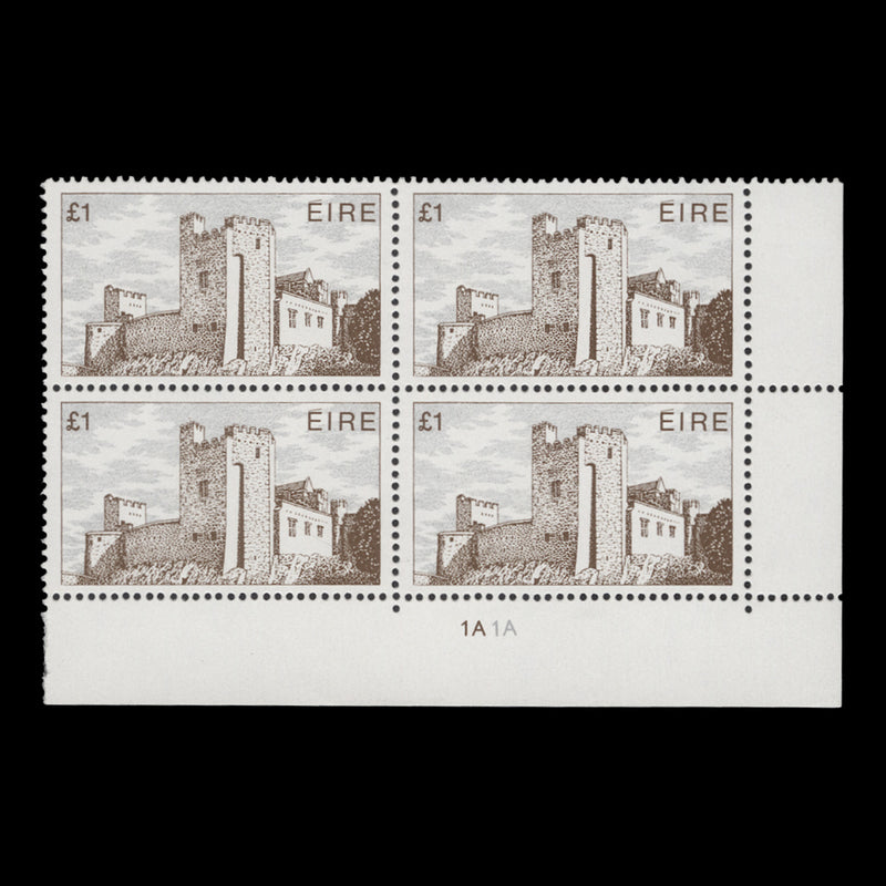 Ireland 1984 (MNH) £1 Cahir Castle cylinder 1A–1A block, chalky paper