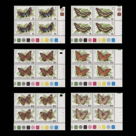 Cayman Islands 1977 (MNH) Butterflies & Moths traffic light/plate blocks