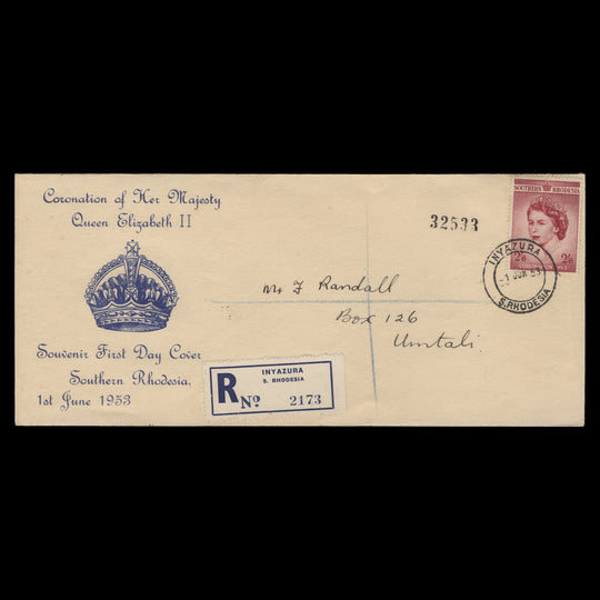 Southern Rhodesia 1953 (FDC) 2s6d Coronation, INYAZURA