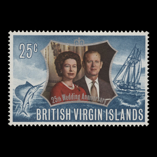 British Virgin Islands 1972 (Variety) 25c Royal Silver Wedding missing deep blue