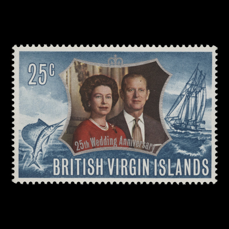 British Virgin Islands 1972 (Error) 25c Royal Silver Wedding missing deep blue