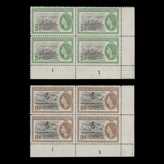 Turks & Caicos Islands 1955 (MNH) Definitives plate blocks