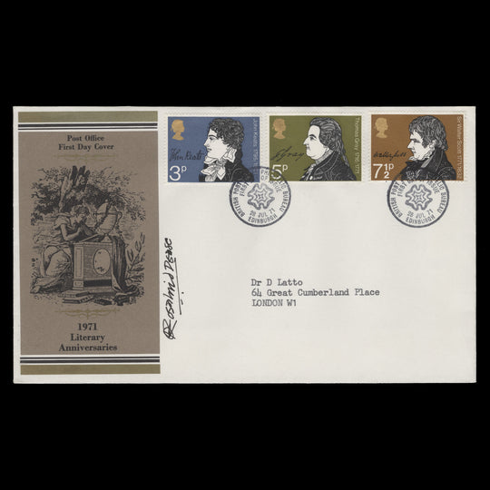 Great Britain 1971 Literary Anniversaries FDC signed by Rosalind Dease