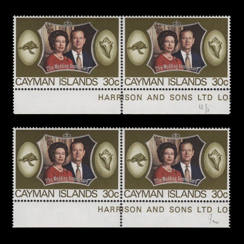 Cayman Islands 1972 (Variety) 30c Royal Silver Wedding pairs with forehead flaw
