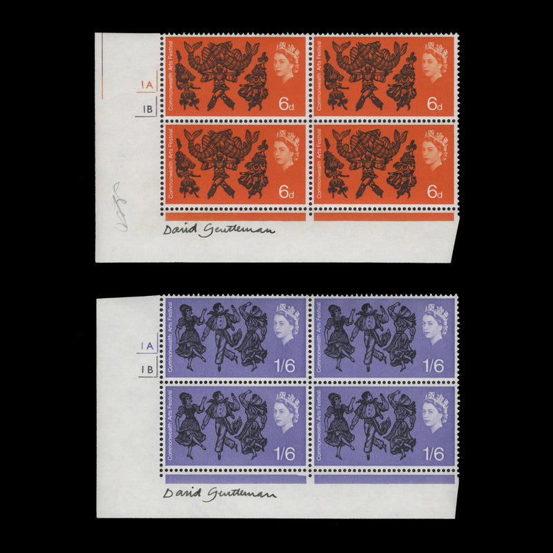 Great Britain 1965 (MNH) Commonwealth Arts Festival signed cylinder blocks