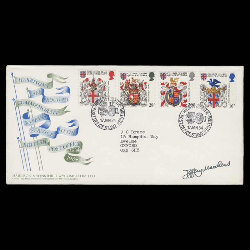 Great Britain 1984 College of Arms FDC signed by Jeffery Matthews