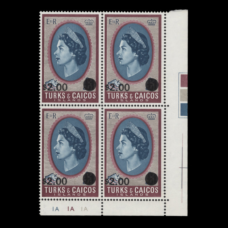 Turks & Caicos Islands 1969 (MNH) $2/£1 Queen Elizabeth II block, sideways wmk