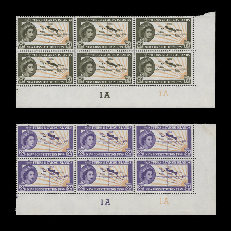 Turks & Caicos Islands 1959 (MLH) New Constitution plate blocks