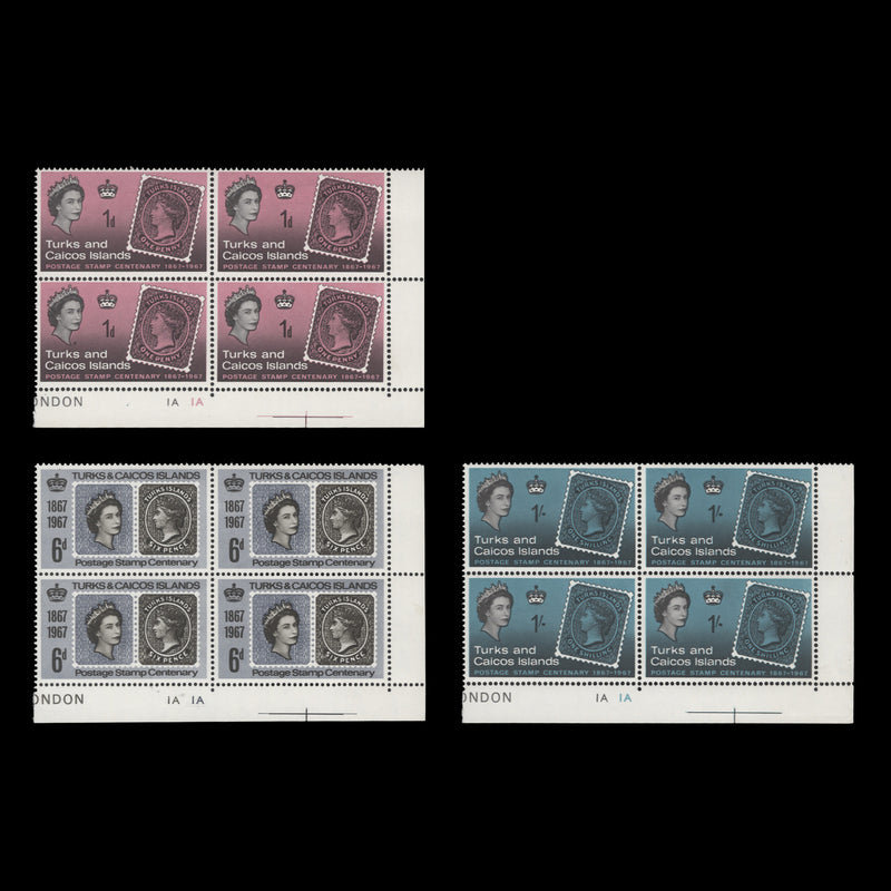 Turks & Caicos Islands 1967 (MLH) Stamp Centenary plate 1A–1A blocks
