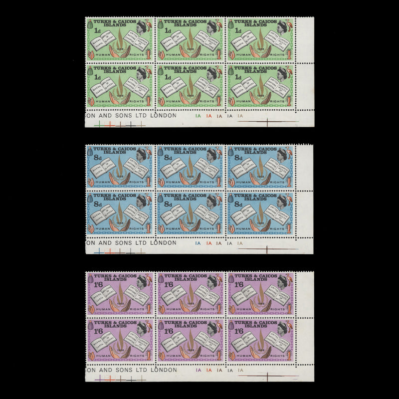 Turks & Caicos Islands 1968 (MNH) Human Rights Year plate blocks