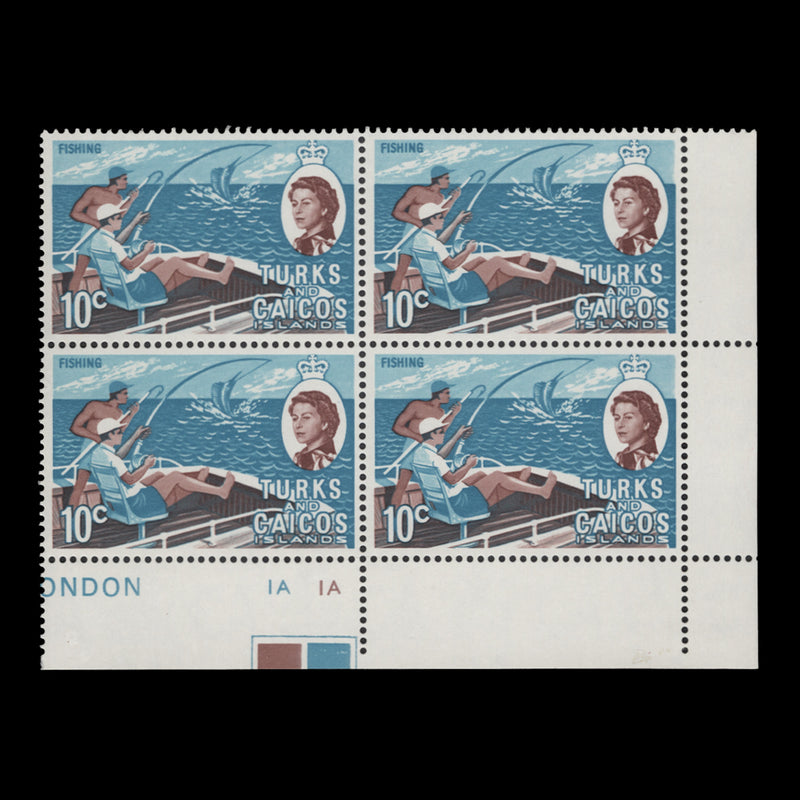 Turks & Caicos Islands 1971 (MLH) 10c Fishing plate block
