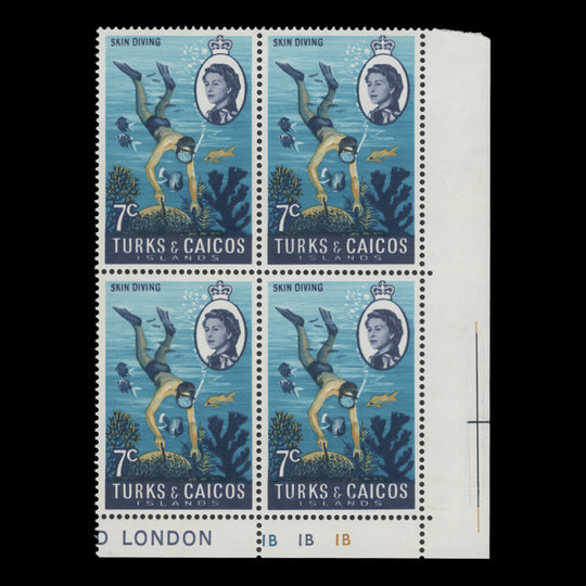 Turks & Caicos Islands 1971 (MLH) 7c Sea Diving plate block