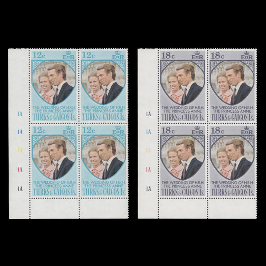 Turks & Caicos Islands 1973 (MNH) Royal Wedding plate blocks