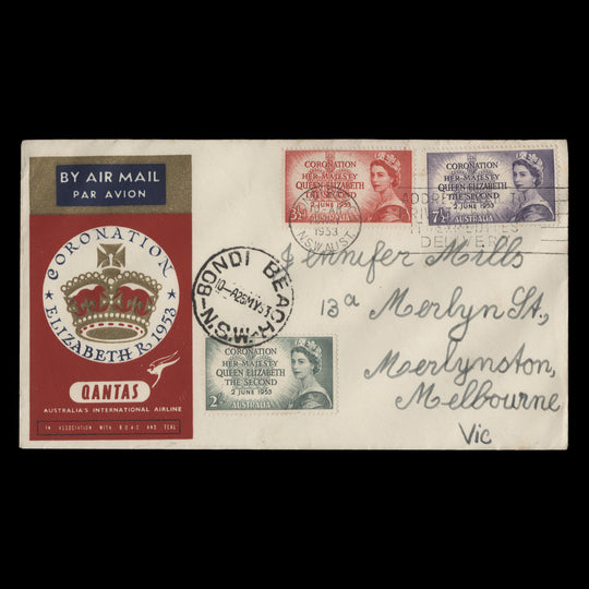 Australia 1953 Coronation first day cover, BONDI BEACH