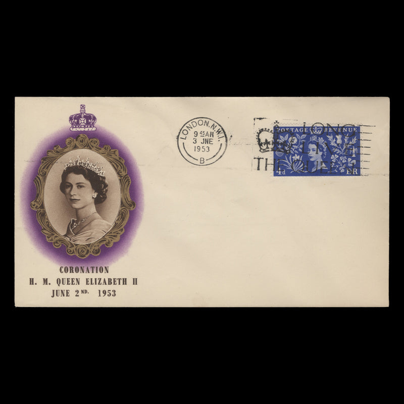 Great Britain 1953 (FDC) 4d Coronation, LONDON NW1