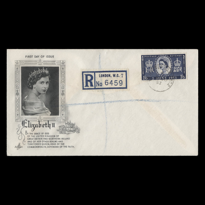 Great Britain 1953 (FDC) 1s6d Coronation, LEICESTER SQ