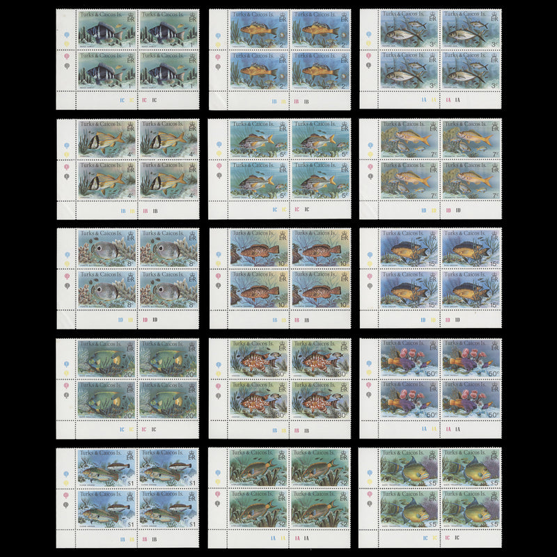 Turks & Caicos Islands 1978 (MNH) Fishes Definitives plate blocks