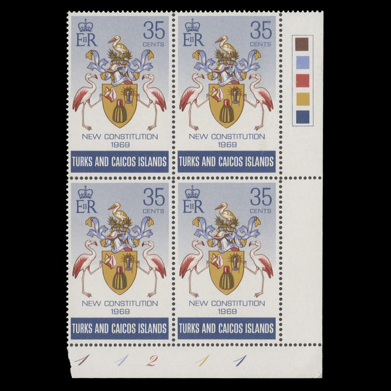 Turks & Caicos Islands 1970 (MNH) 35c New Constitution plate block