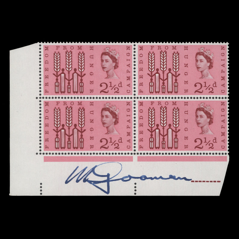 Great Britain 1963 (MNH) 2½d Freedom From Hunger signed block