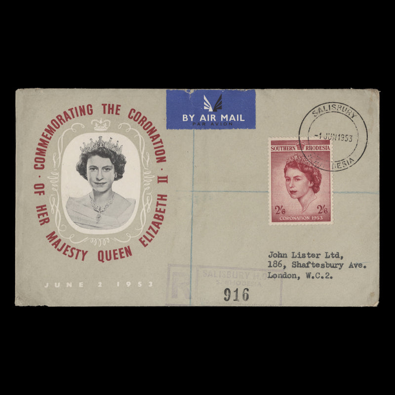 Southern Rhodesia 1953 (FDC) 2s6d Coronation, SALISBURY