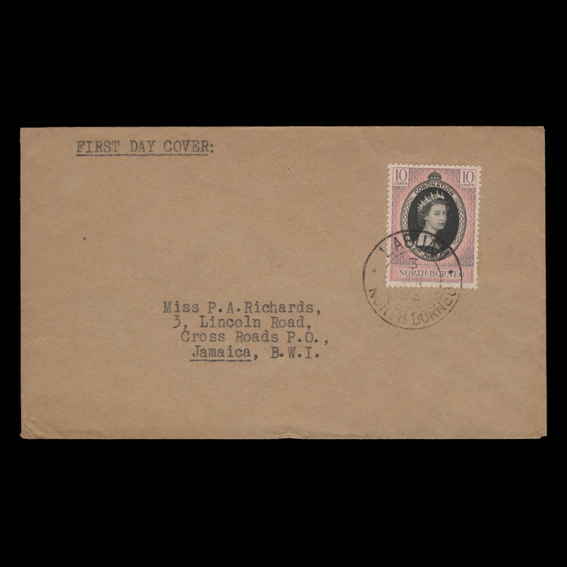 North Borneo 1953 (FDC) 10c Coronation, LABUAN