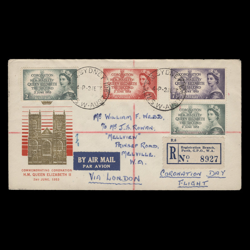 Australia 1953 Coronation day flight cover, SYDNEY