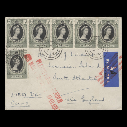Gibraltar 1953 (FDC) ½d Coronation strip and single