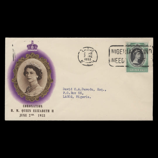 Nigeria 1953 (FDC) 1½d Coronation, LAGOS