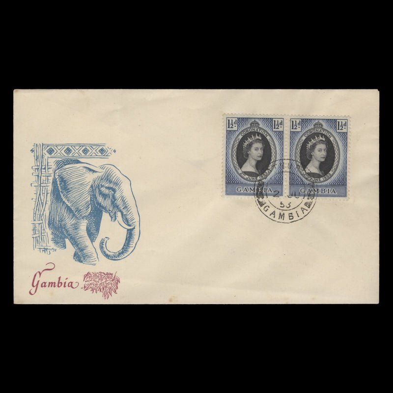 Gambia 1953 (FDC) 1½d Coronation pair, BATHURST